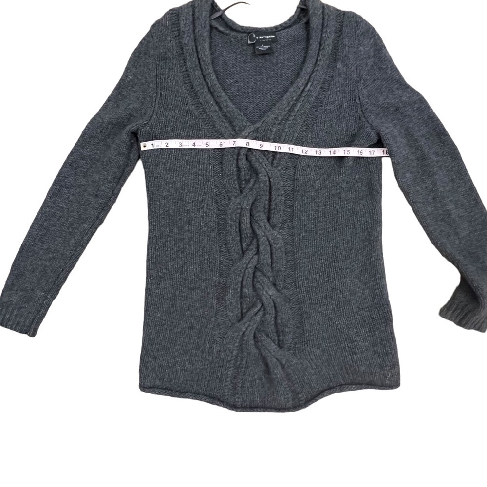 Bloomingdales C Cashmere V Neck Gray Braided Sweater Medium - Picture 7 of 9